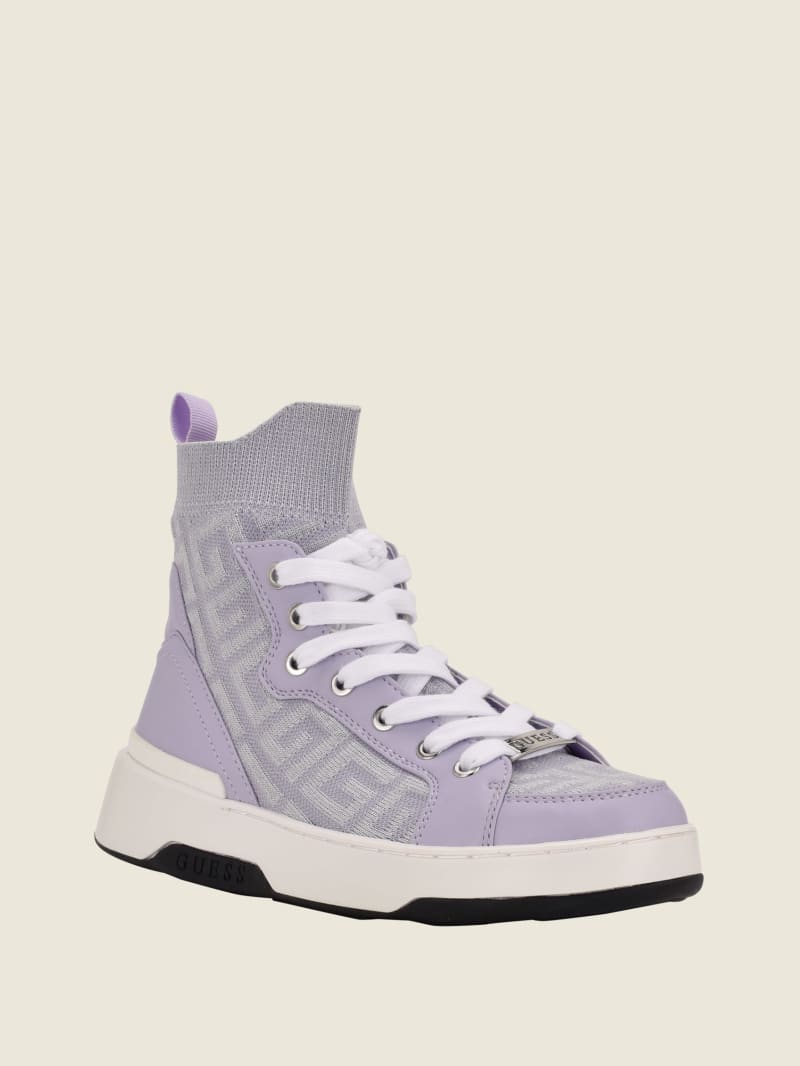 Guess Manney Knit Logo High-Top Sneakers Dames Roze | 0829-LPFDC