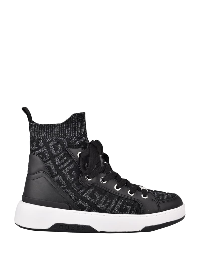 Guess Manney Knit Logo High-Top Sneakers Dames Zwart | 0862-TUAIZ