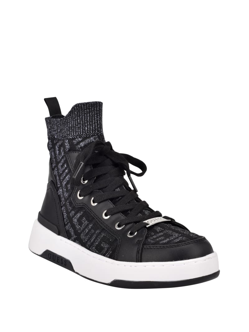 Guess Manney Knit Logo High-Top Sneakers Dames Zwart | 0862-TUAIZ