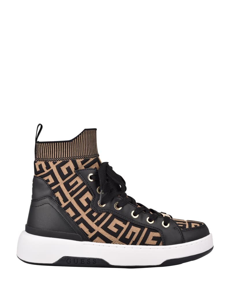 Guess Manney Knit Logo High-Top Sneakers Dames Zwart | 2968-WNZPV