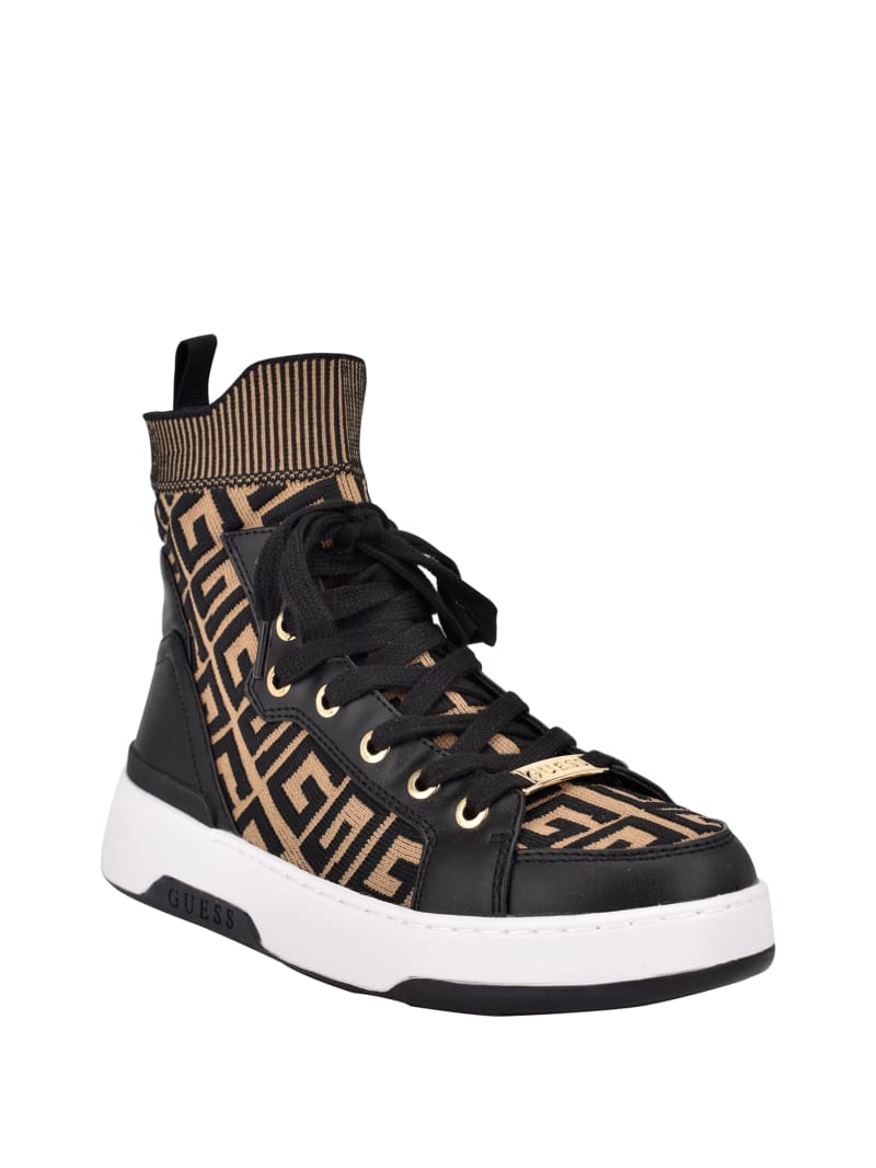 Guess Manney Knit Logo High-Top Sneakers Dames Zwart | 2968-WNZPV