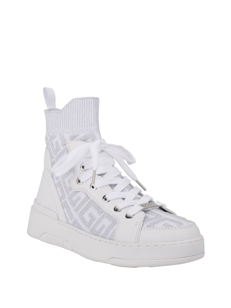 Guess Manney Knit Logo High-Top Sneakers Dames Wit | 6792-QZEAX