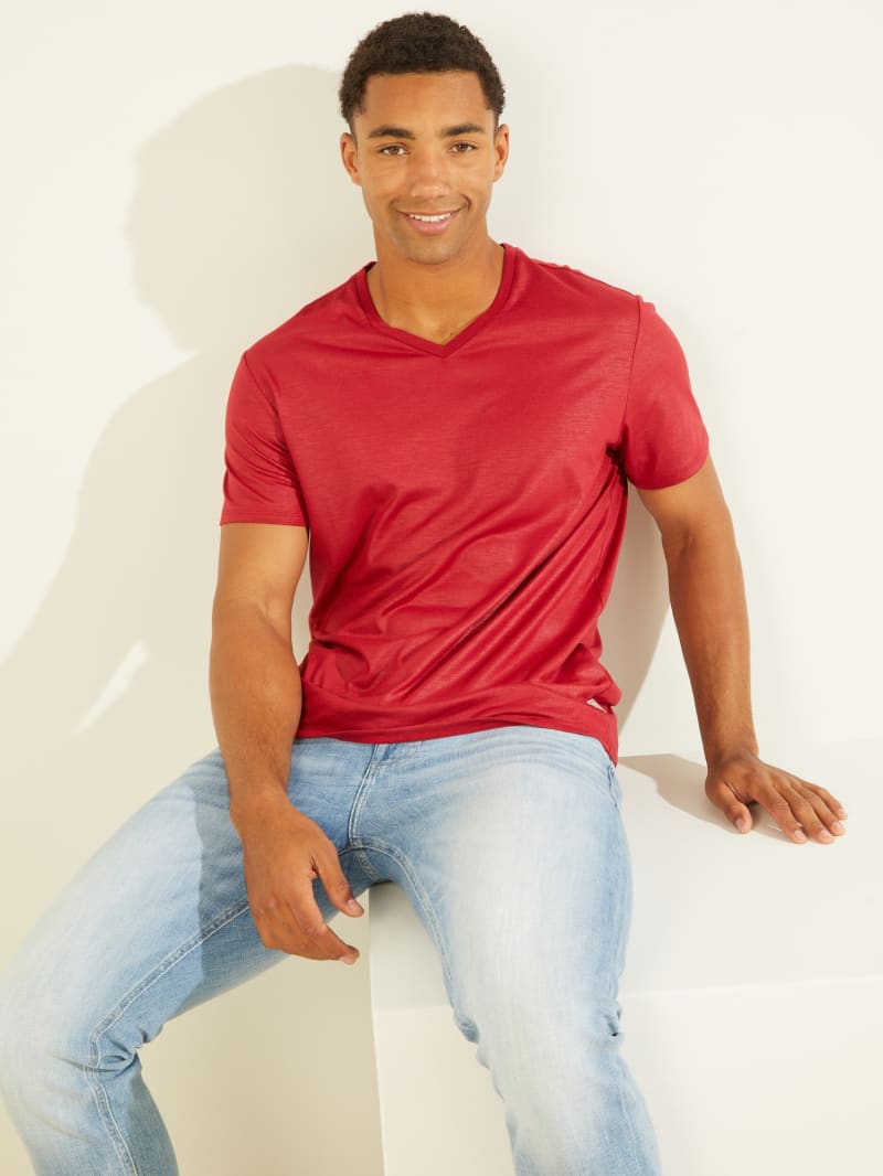 Guess Mason Yoke V-Neck Tee T-shirts Heren Rood | 2687-OKEQU