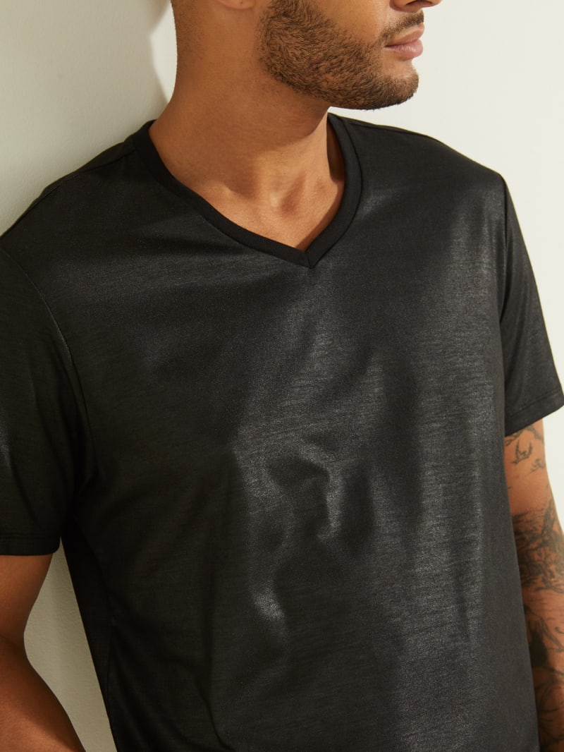 Guess Mason Yoke V-Neck Tee T-shirts Heren Zwart | 2708-XBIGV