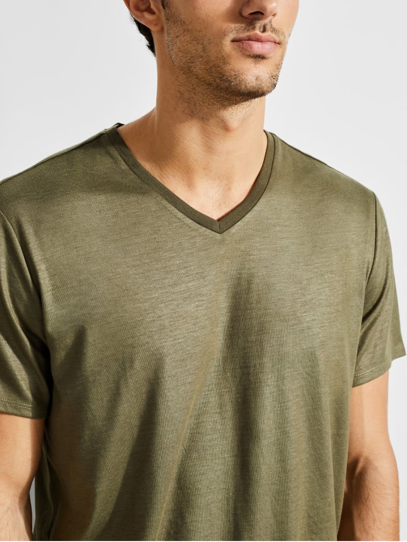 Guess Mason Yoke V-Neck Tee T-shirts Heren Olijfgroen | 7263-UAJQC