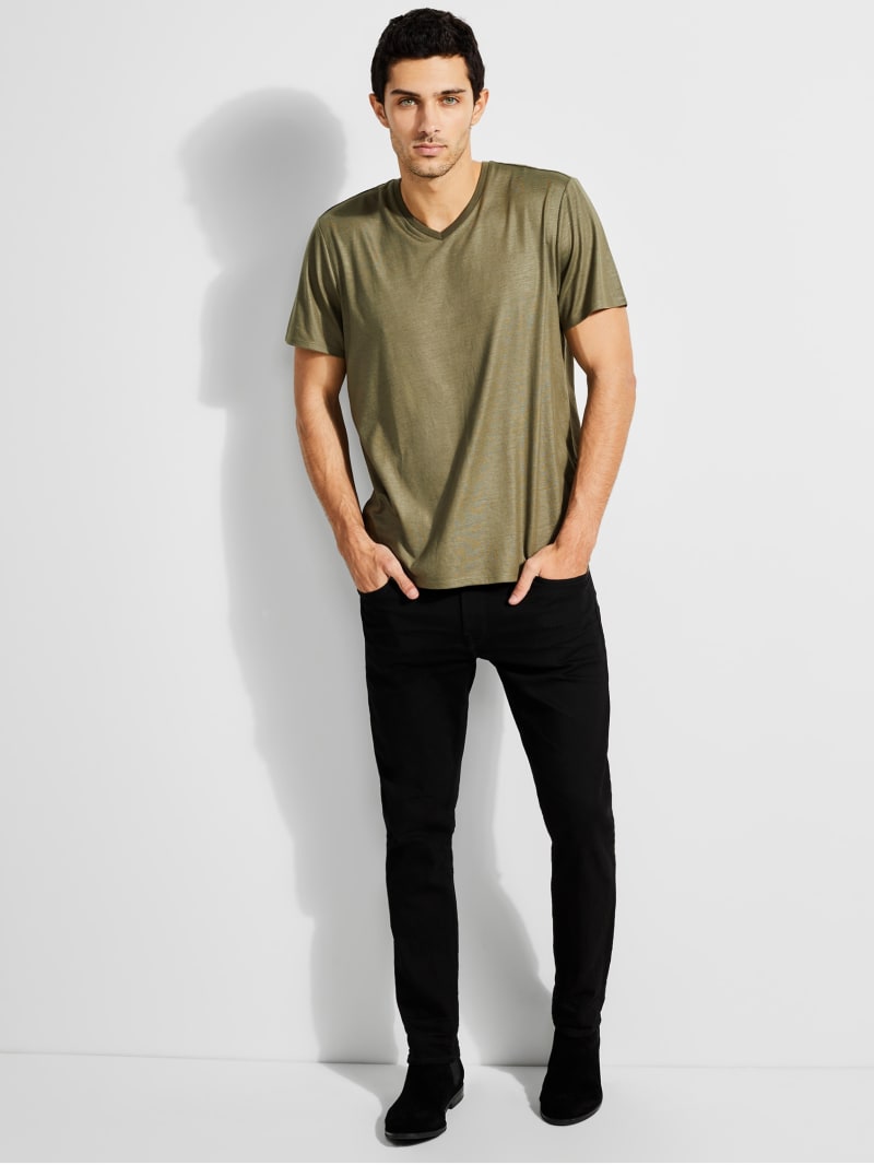 Guess Mason Yoke V-Neck Tee T-shirts Heren Olijfgroen | 7263-UAJQC