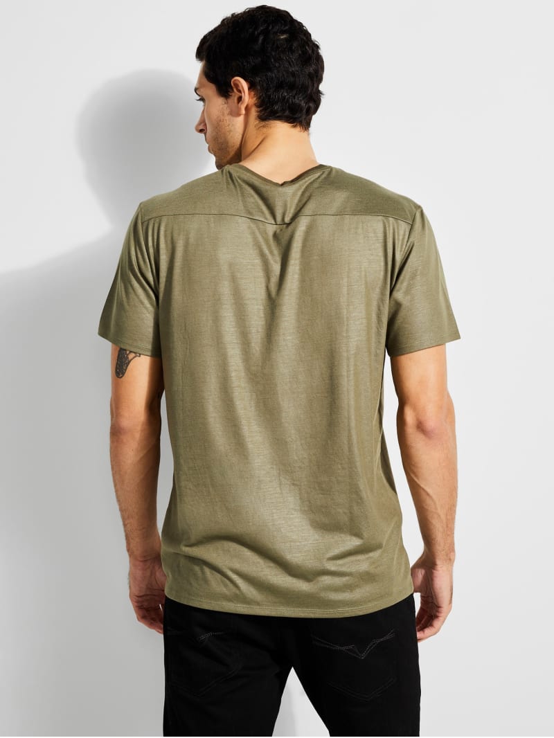 Guess Mason Yoke V-Neck Tee T-shirts Heren Olijfgroen | 7263-UAJQC