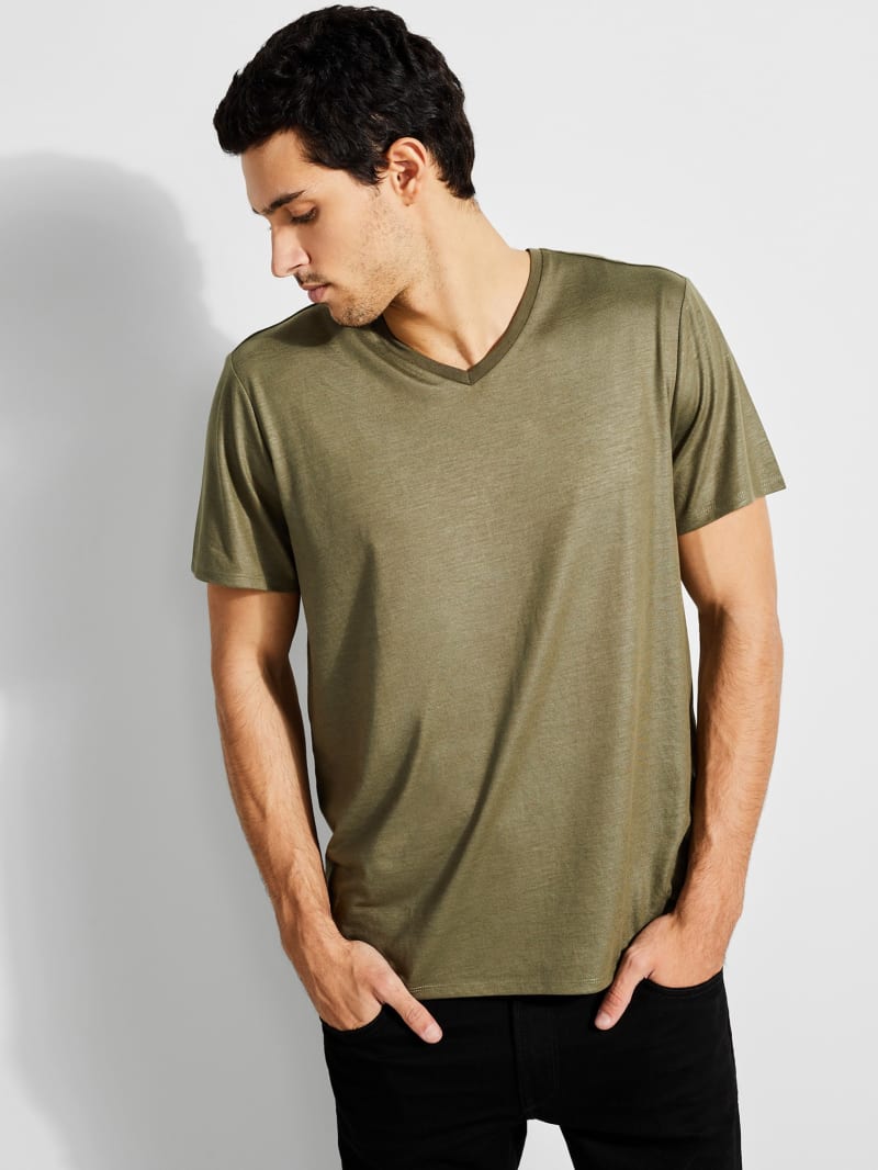 Guess Mason Yoke V-Neck Tee T-shirts Heren Olijfgroen | 7263-UAJQC