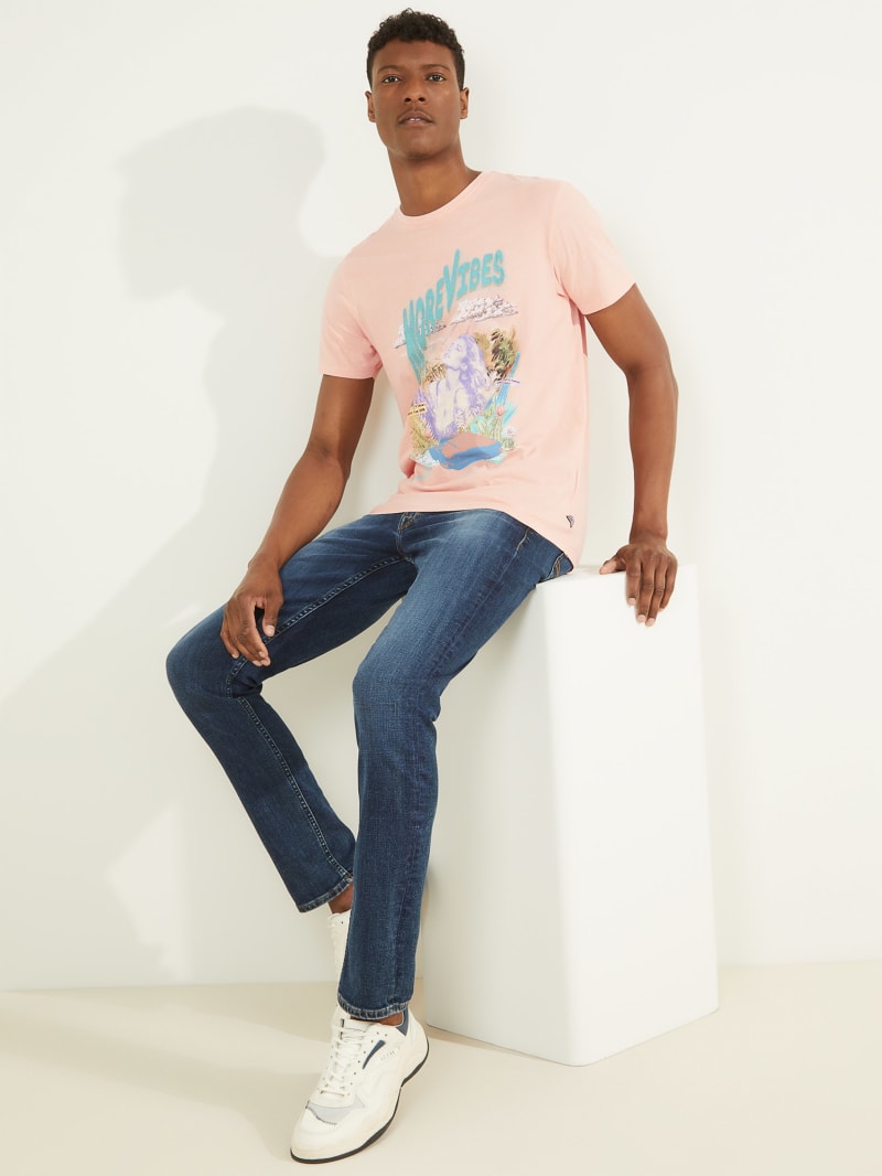 Guess More Vibes Tee T-shirts Heren Roze | 3609-PLOSN