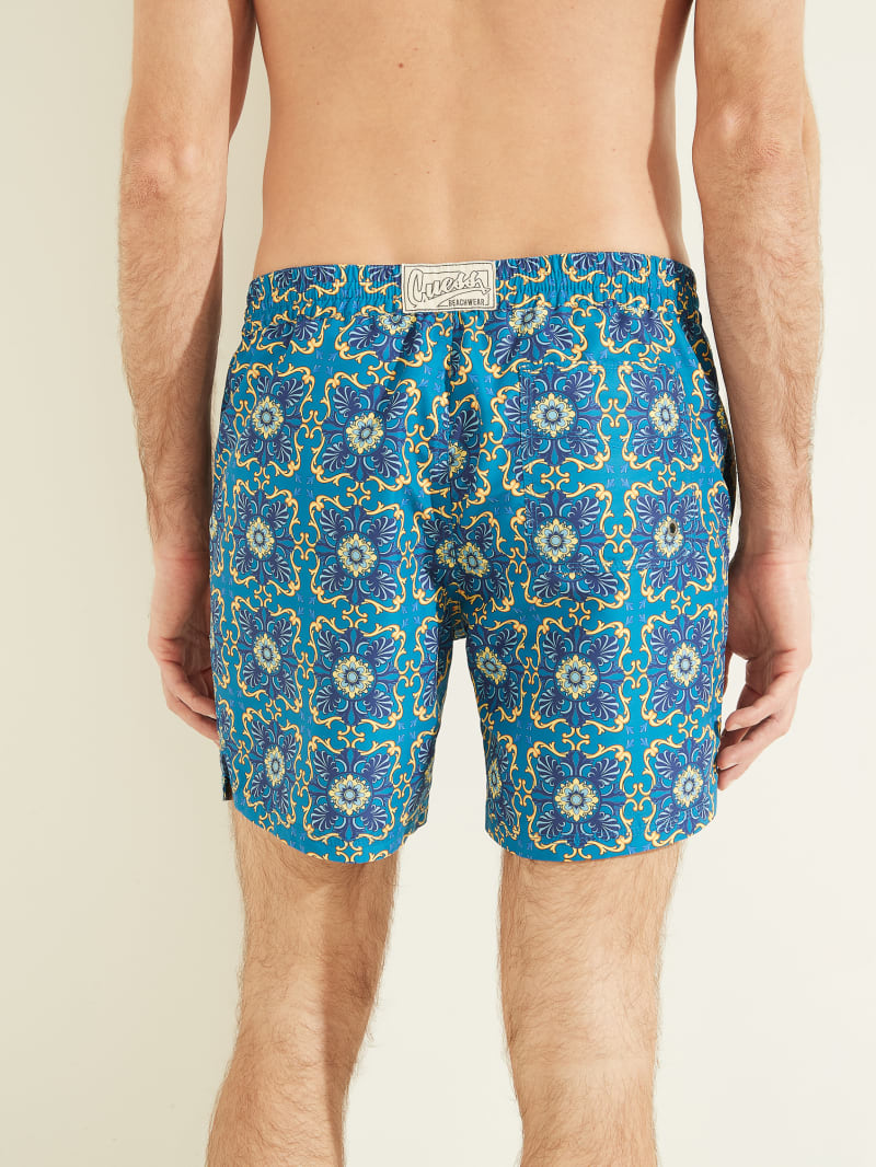 Guess Mosaic Swim Trunks Zwemkleding Heren Blauw | 6579-WBZVF