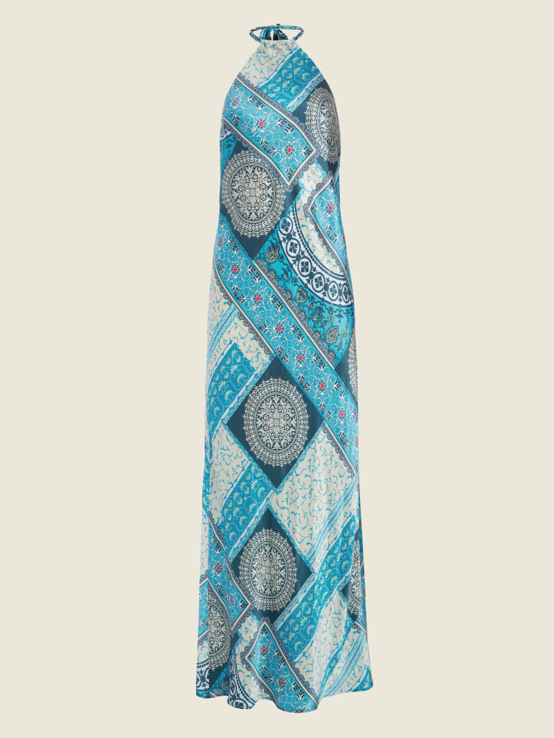 Guess Mykonos Silk Maxi Jurken Dames Blauw | 1346-LJMQX