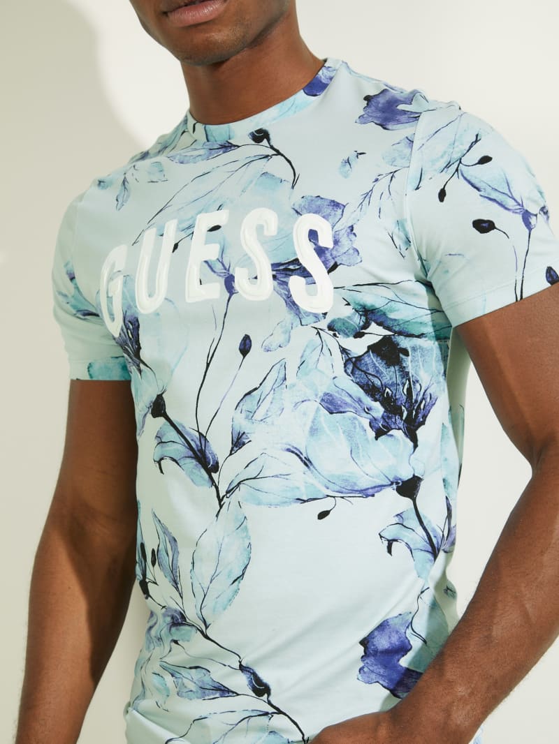 Guess Natt Floral Tee T-shirts Heren Blauw | 9352-MGQLF