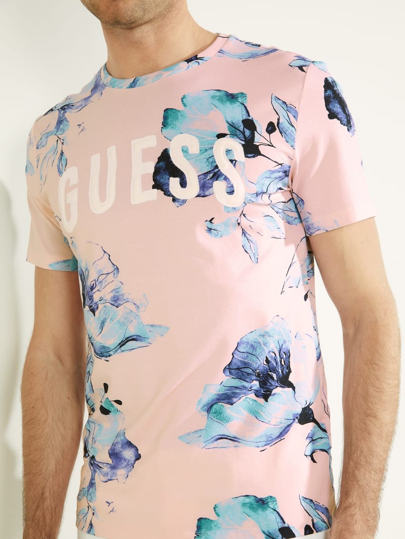 Guess Natt Floral Tee T-shirts Heren Roze | 4570-DNXGU