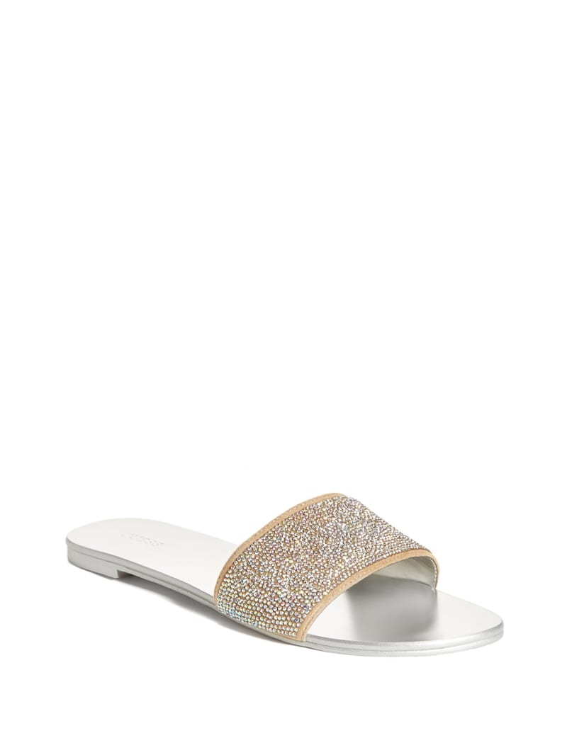 Guess Norrie Rhinestone Badslippers Dames Lichtbeige | 0759-LVUHX