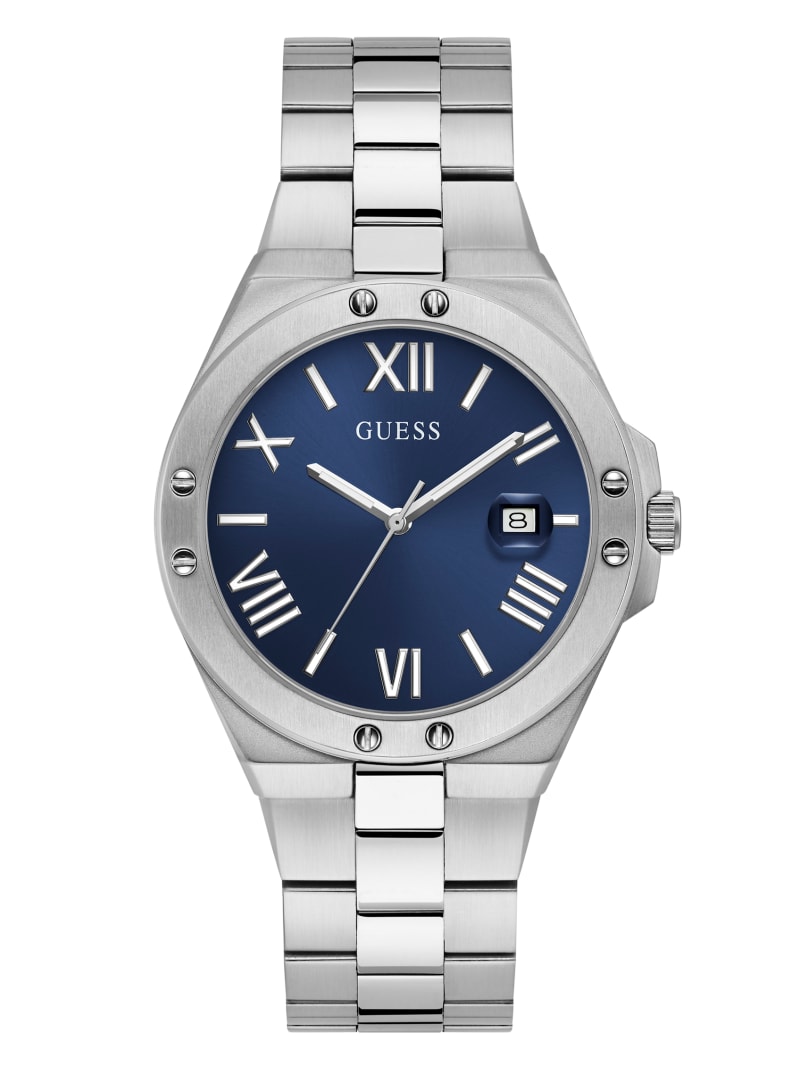 Guess Perspective Silver-Tone and Blue Analog Horloge Heren Blauw | 5364-WFBZD