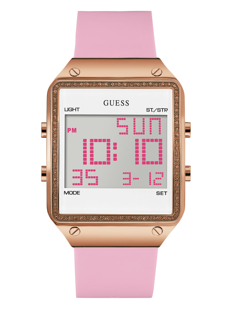 Guess Pink and Rose Gold-Tone Digitaal Horloge Dames Roze | 7634-UOQFC