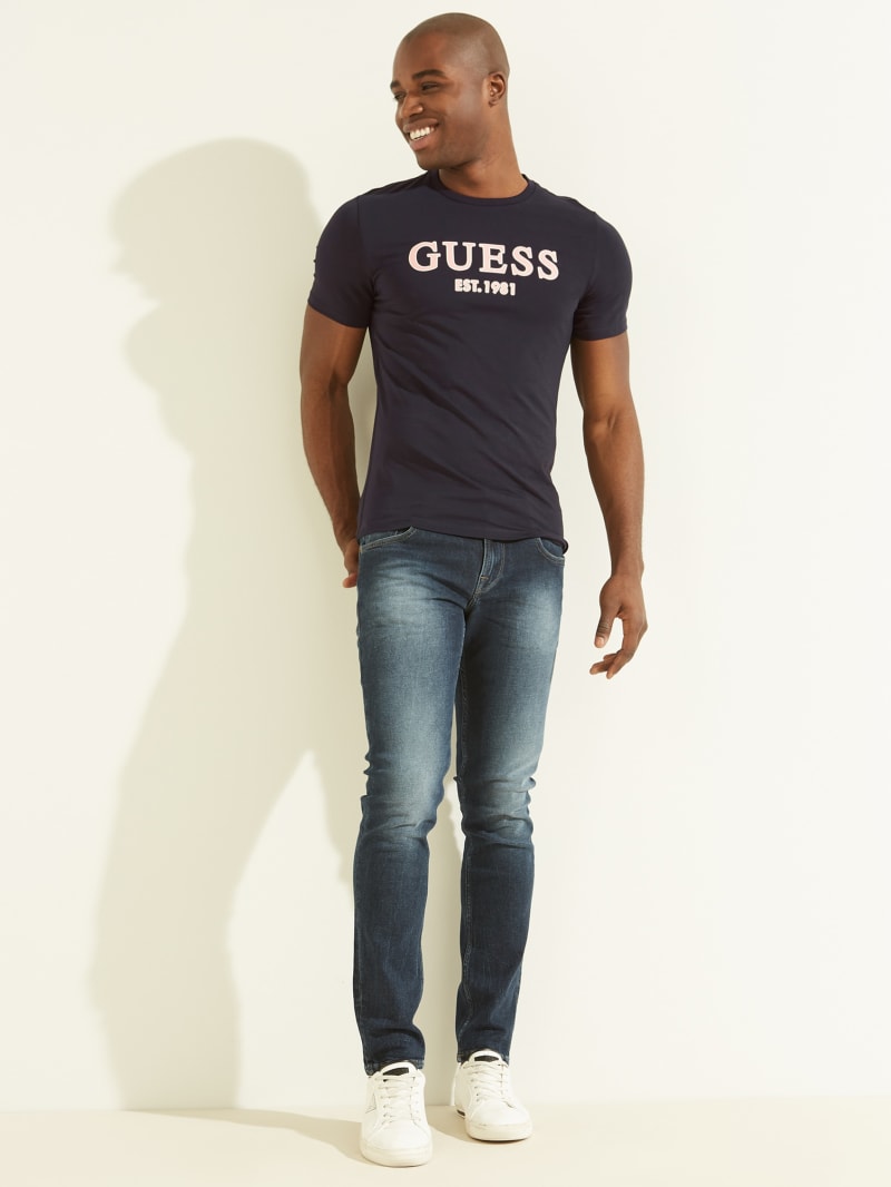 Guess Point Logo Tee T-shirts Heren Blauw | 3561-TEWIN