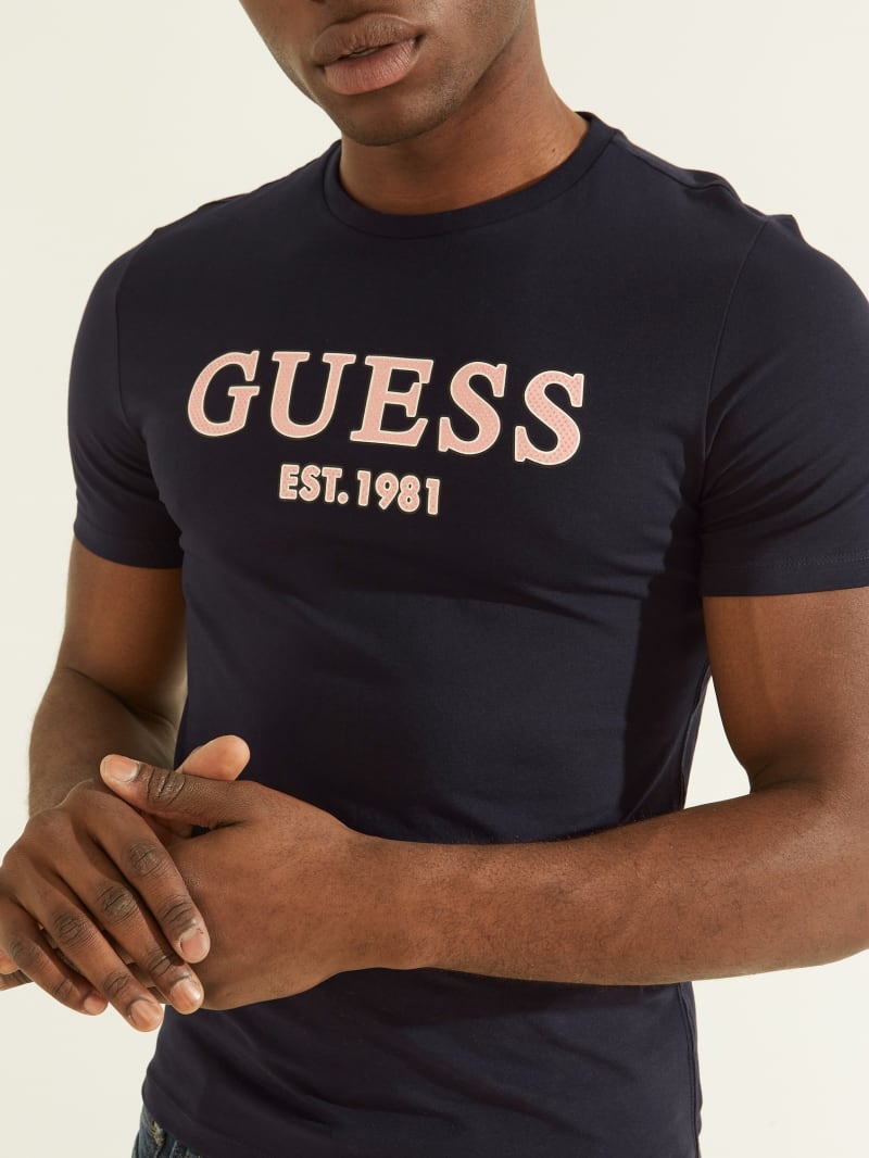 Guess Point Logo Tee T-shirts Heren Blauw | 3561-TEWIN