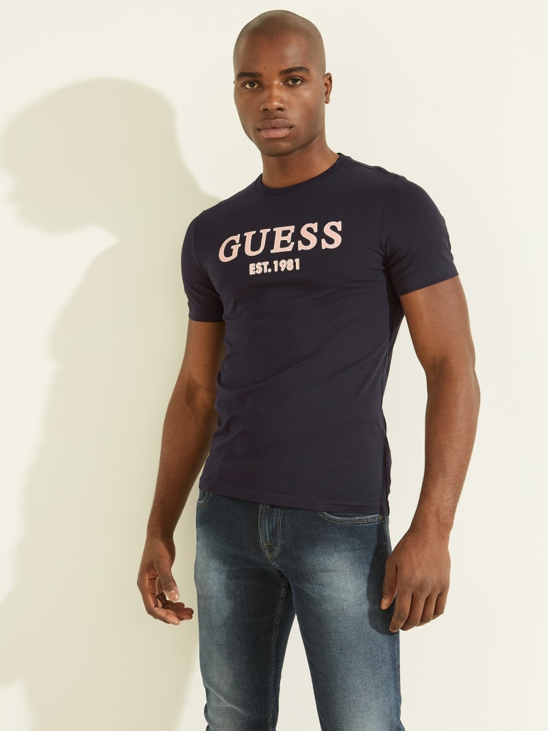 Guess Point Logo Tee T-shirts Heren Blauw | 3561-TEWIN