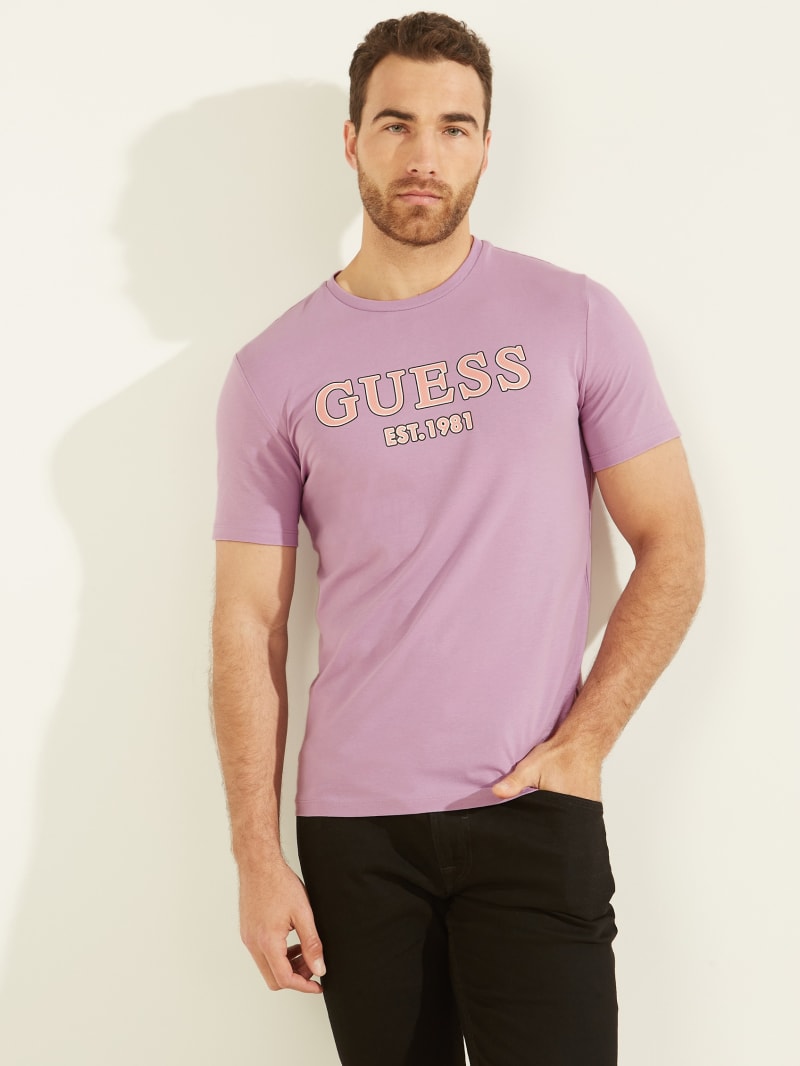 Guess Point Logo Tee T-shirts Heren Paars | 9142-RPSWF