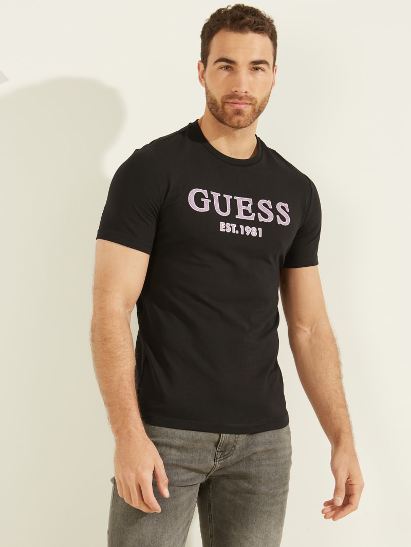 Guess Point Logo Tee T-shirts Heren Zwart | 5639-BJIWK