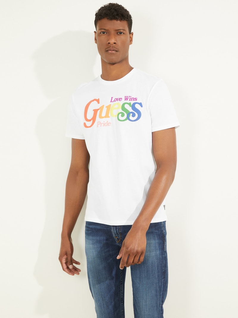 Guess Pride Logo Tee T-shirts Heren Wit | 9867-QGIUM