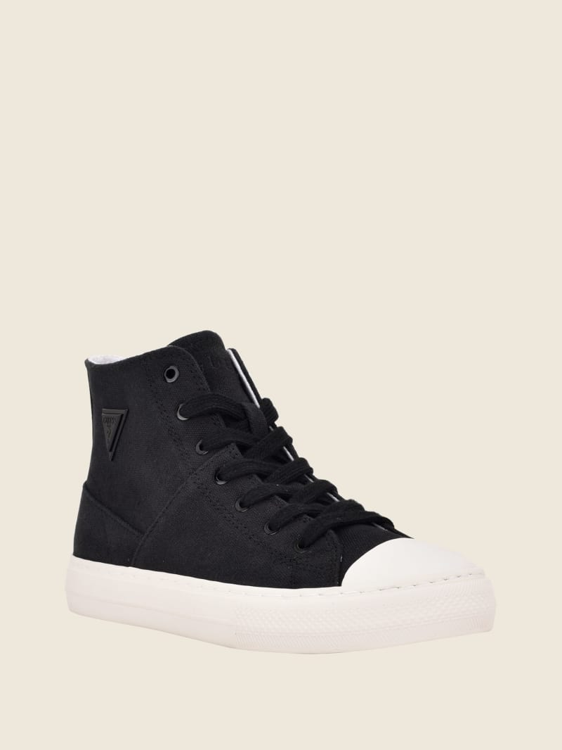 Guess Prinze High-Top Canvas Sneakers Dames Zwart | 0856-QWPUJ