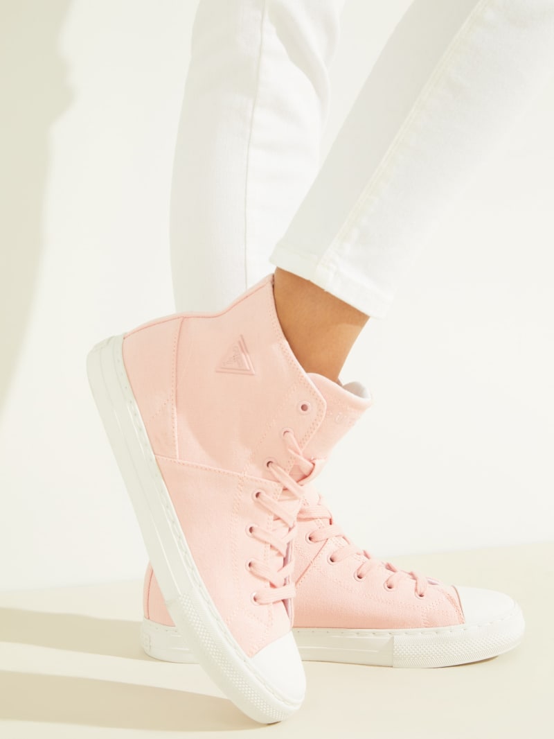 Guess Prinze High-Top Canvas Sneakers Dames Lichtroze | 5879-IUSQT