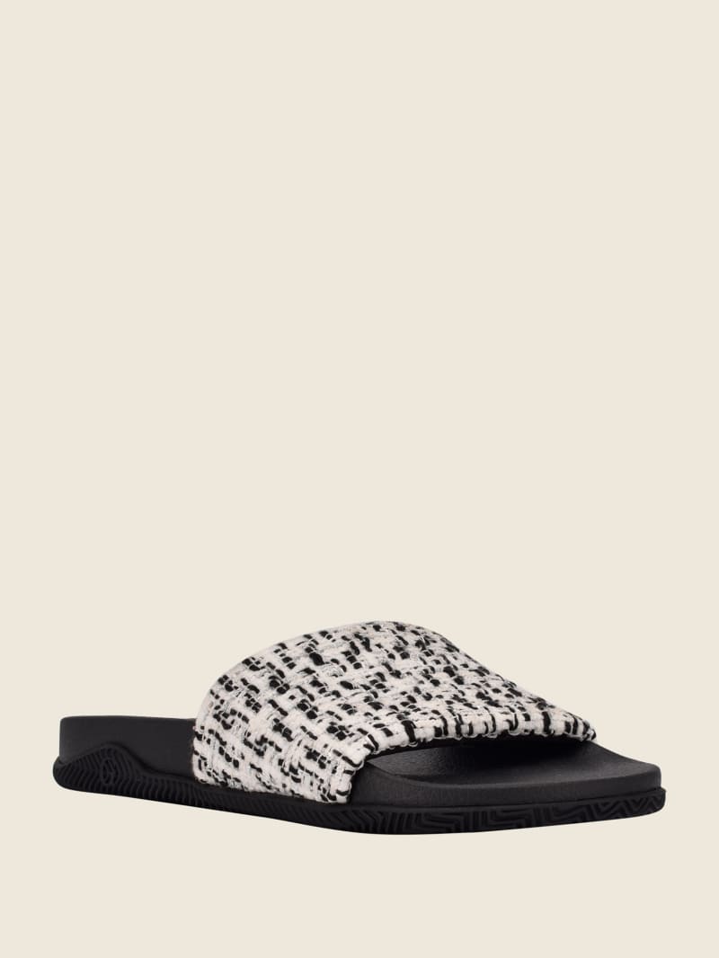 Guess Ravan Tweed Pool Badslippers Dames Zwart | 4018-GWQNR