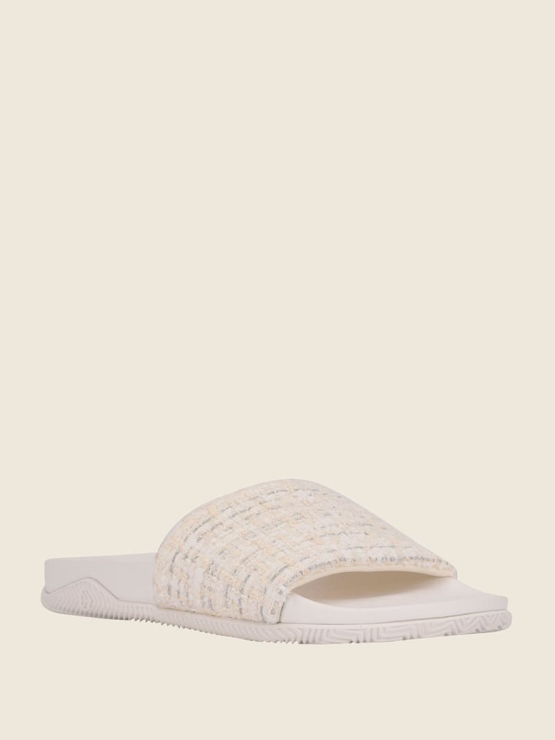 Guess Ravan Tweed Pool Badslippers Dames Beige | 5984-SKNUQ