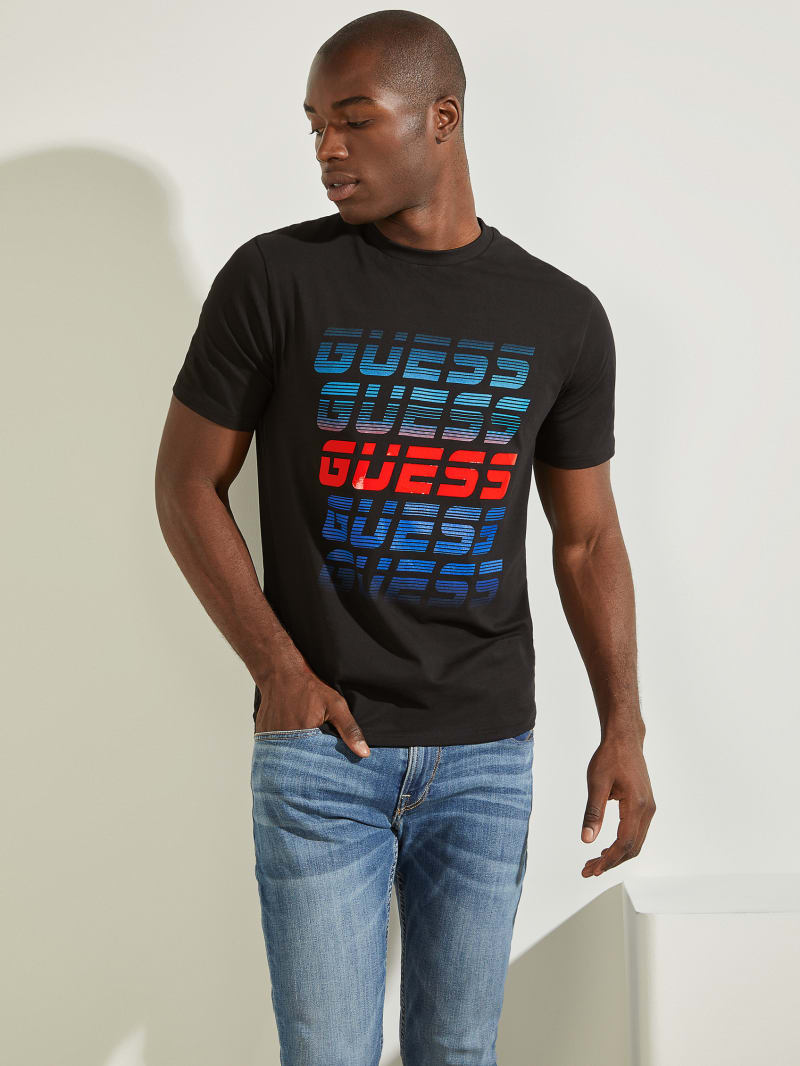 Guess Repeat Logo Tee T-shirts Heren Zwart | 2739-ULOQX