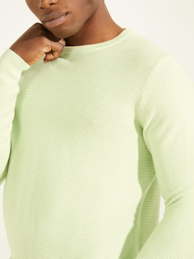 Guess Ribbed Crewneck Truien Heren Mintgroen | 0978-MNPLD