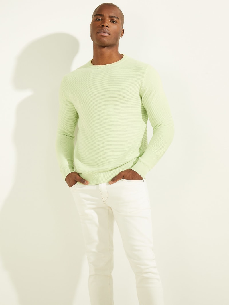 Guess Ribbed Crewneck Truien Heren Mintgroen | 0978-MNPLD