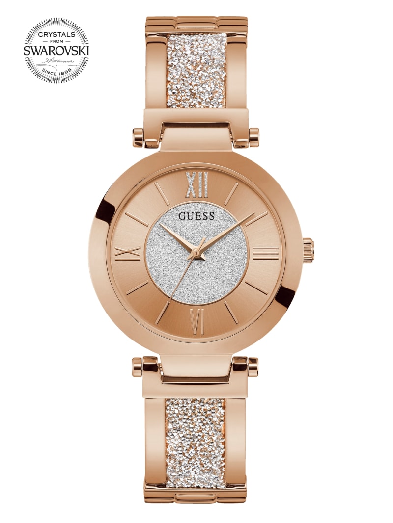 Guess Rose Gold-Tone Crystal Bangle Analog Horloge Dames Roze Goud | 9761-UOJAZ