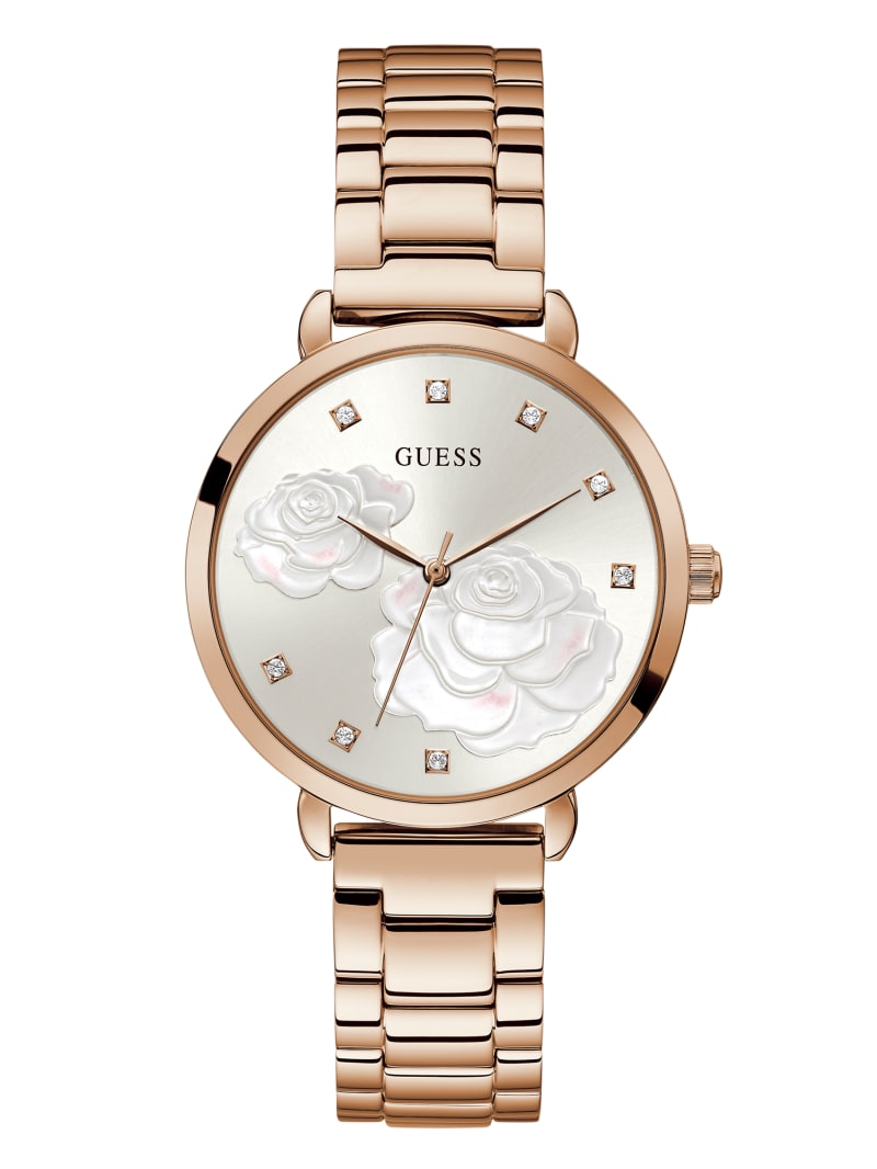 Guess Rose Gold-Tone Floral Crystal Analog Horloge Dames Paars | 1648-FITUY