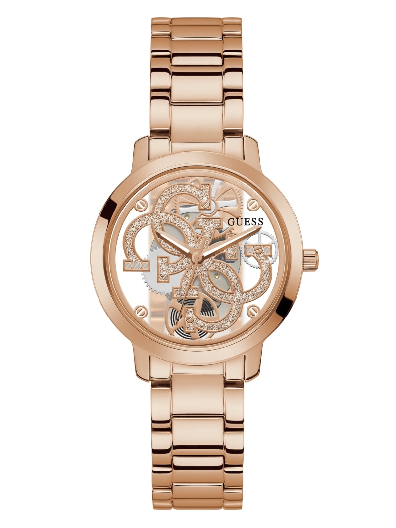 Guess Rose Gold-Tone Quattro G Clear Analog Horloge Dames Roze Goud | 3470-VRXPN