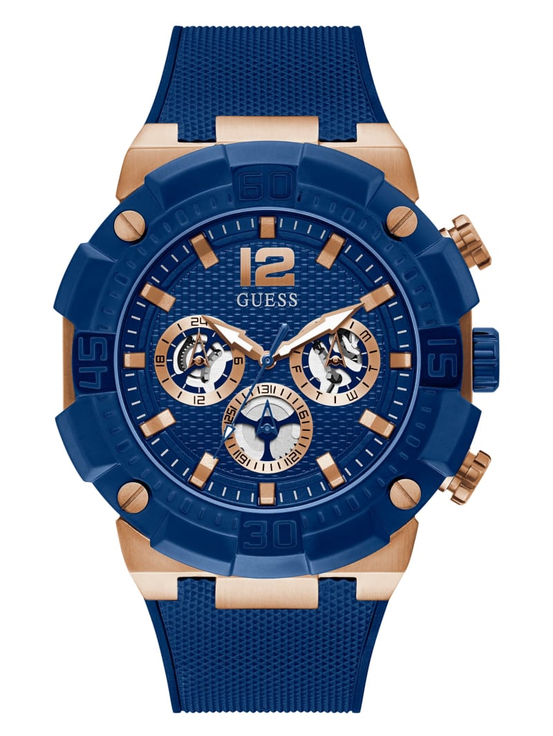 Guess Rose Gold-Tone and Blue Multifunctioneel Horloge Heren Blauw | 4561-BTPZH