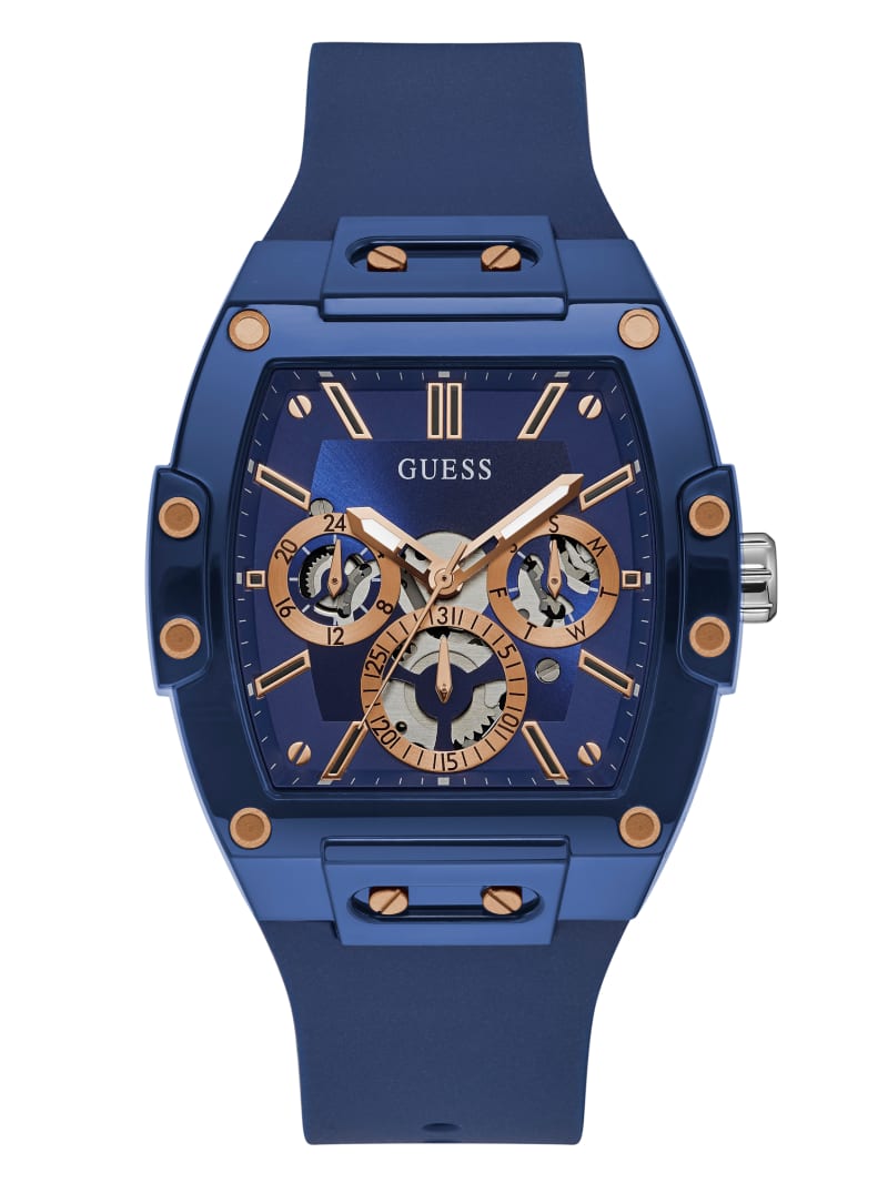 Guess Rose Gold-Tone and Blue Siliconen Multifunctioneel Horloge Heren Blauw | 7932-RGESU