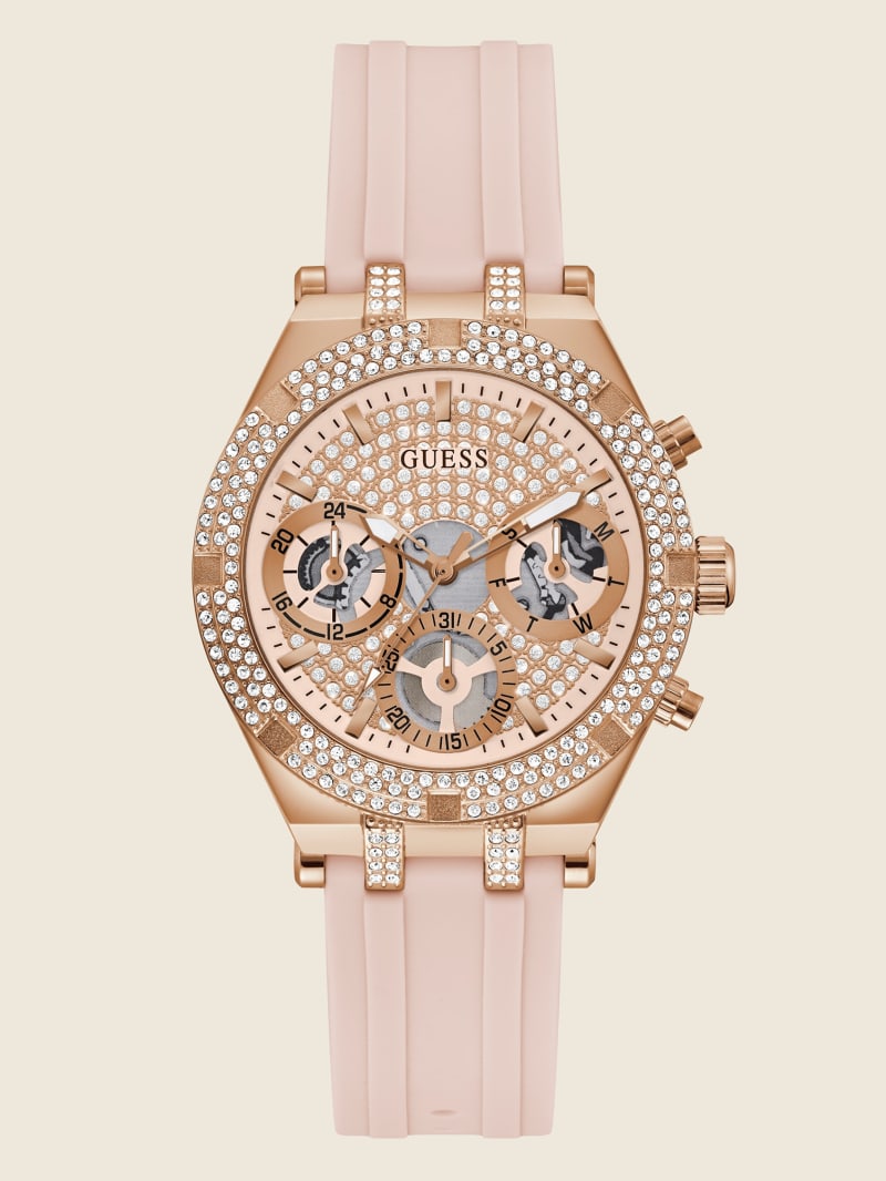 Guess Rose Gold-Tone and Pink Siliconen Multifunctioneel Horloge Dames Roze | 2346-CUQIR