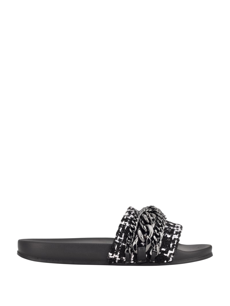 Guess Salema Chain Tweed Pool Badslippers Dames Zwart | 3412-PSYNG