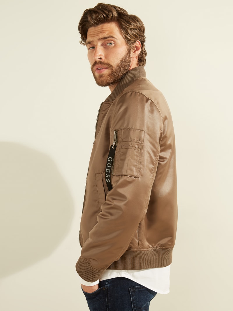 Guess Satin Bomber Jassen Heren Bruin | 1423-AETUD