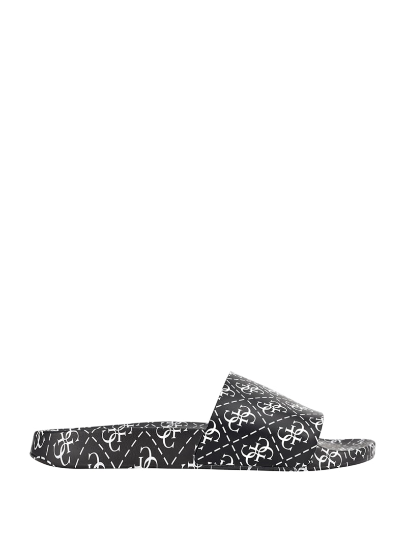 Guess Savan Logo Pool Badslippers Dames Zwart | 7420-BLZYR