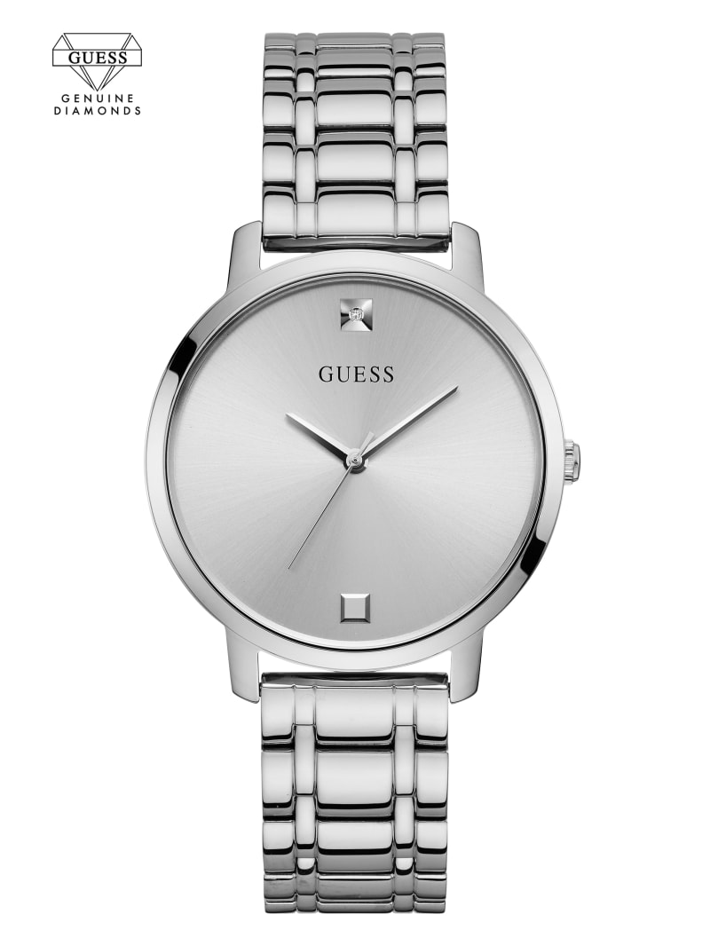 Guess Silver-Tone Diamond Analog Horloge Dames Zilver | 0598-NYHLX