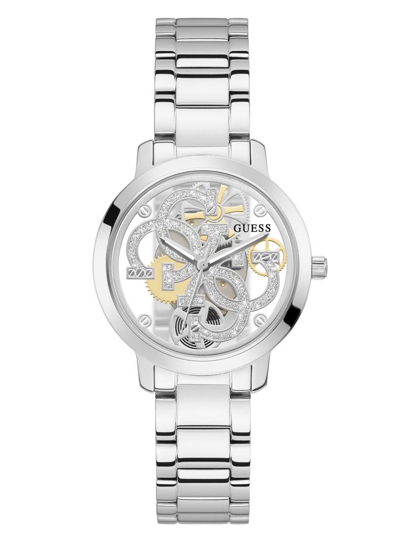 Guess Silver-Tone Quattro G Clear Analog Horloge Dames Zilver | 2847-CTVZD