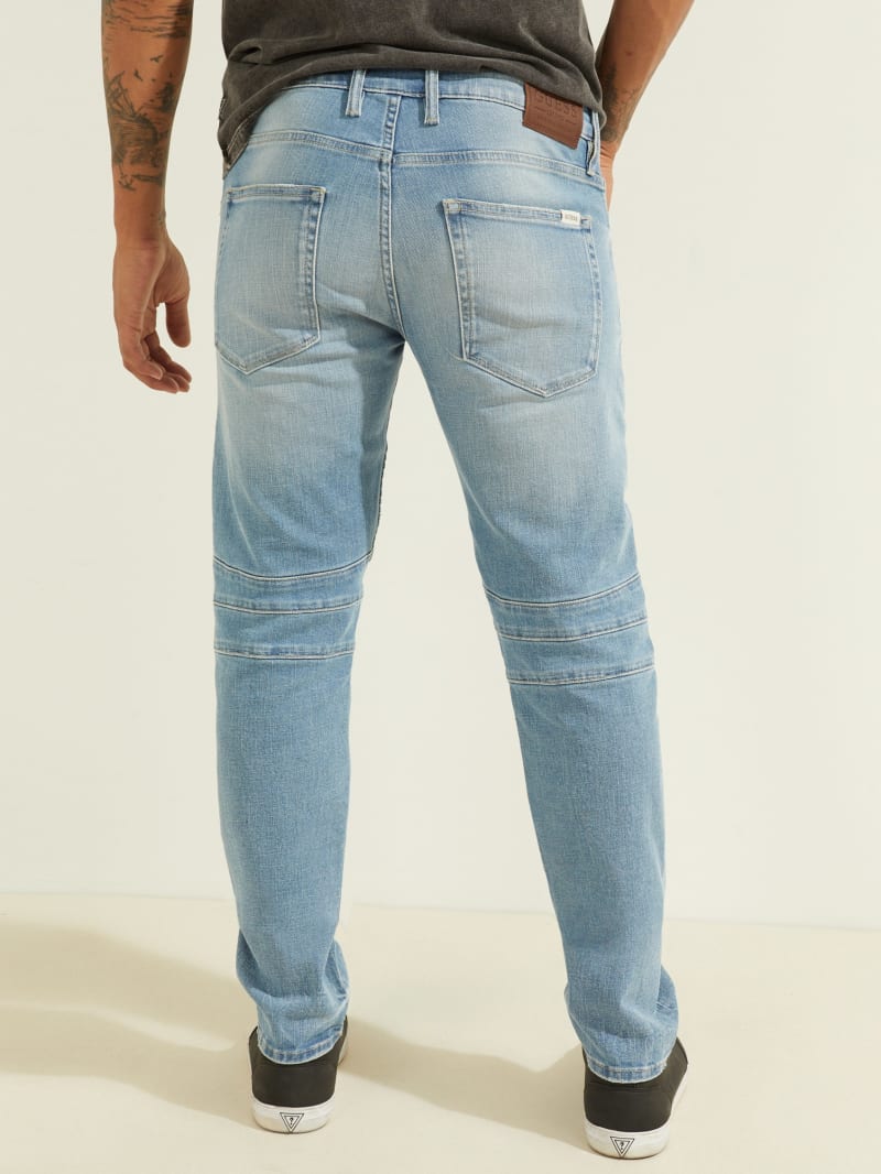 Guess Slim Tapered Pintuck Moto Broek Heren Lichtblauw | 0824-IXMZG