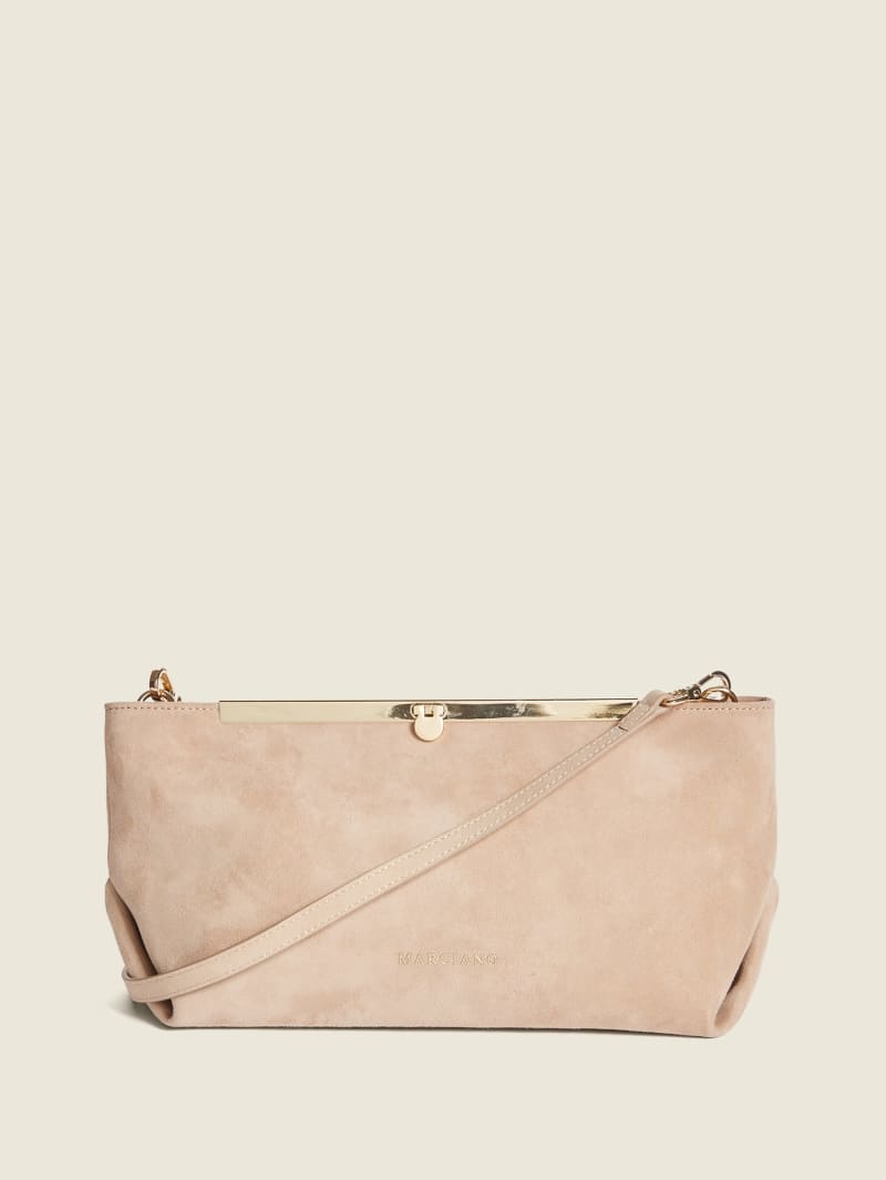 Guess Soft Suede Leren Clutch Handtas Dames Roze | 6257-FOCID