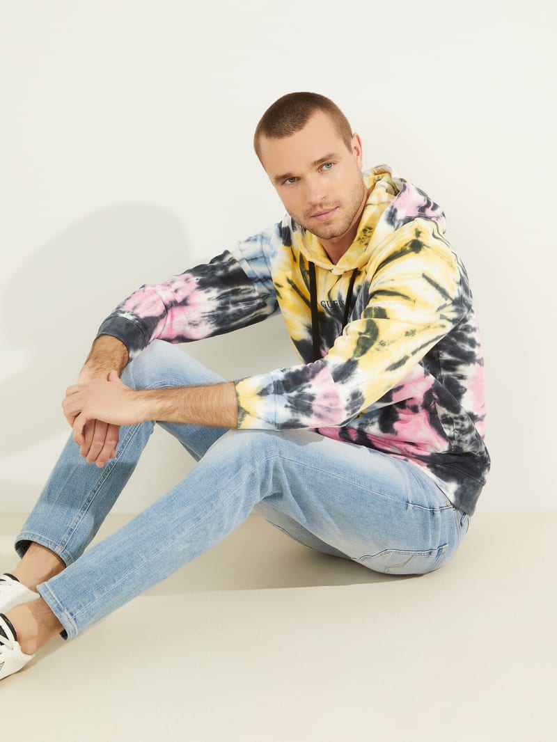 Guess Spiral Tie-Dye Hoodie Heren Citroen Wit | 0268-DMKVP