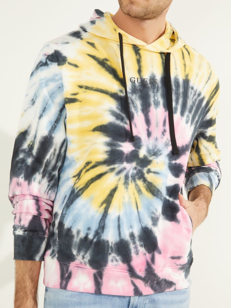 Guess Spiral Tie-Dye Hoodie Heren Citroen Wit | 0268-DMKVP