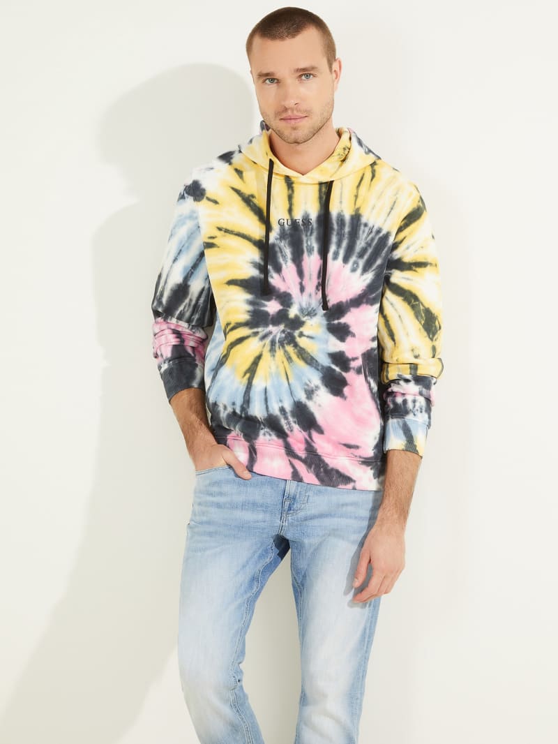 Guess Spiral Tie-Dye Hoodie Heren Citroen Wit | 0268-DMKVP