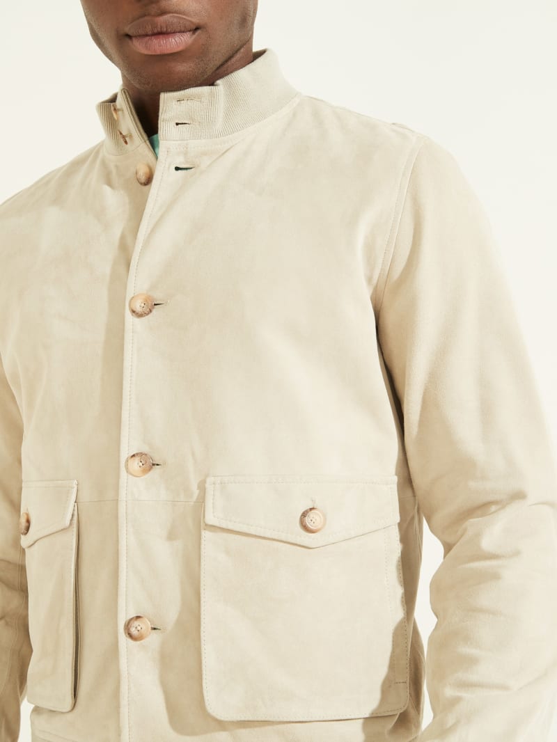 Guess Suede Leren Bomber Jassen Heren Beige | 0481-NDTJA